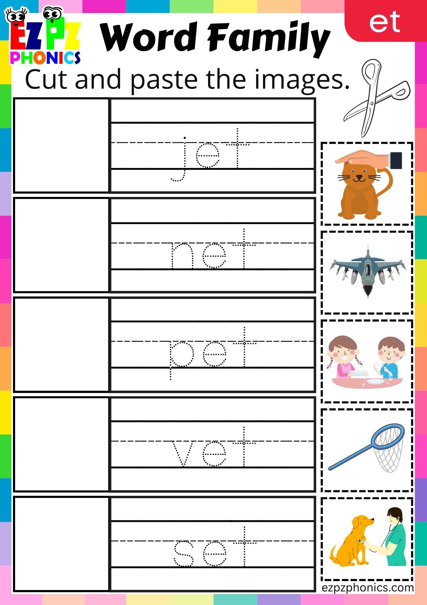 ET Words Cut And Paste The Images Phonics Word Families Worksheet